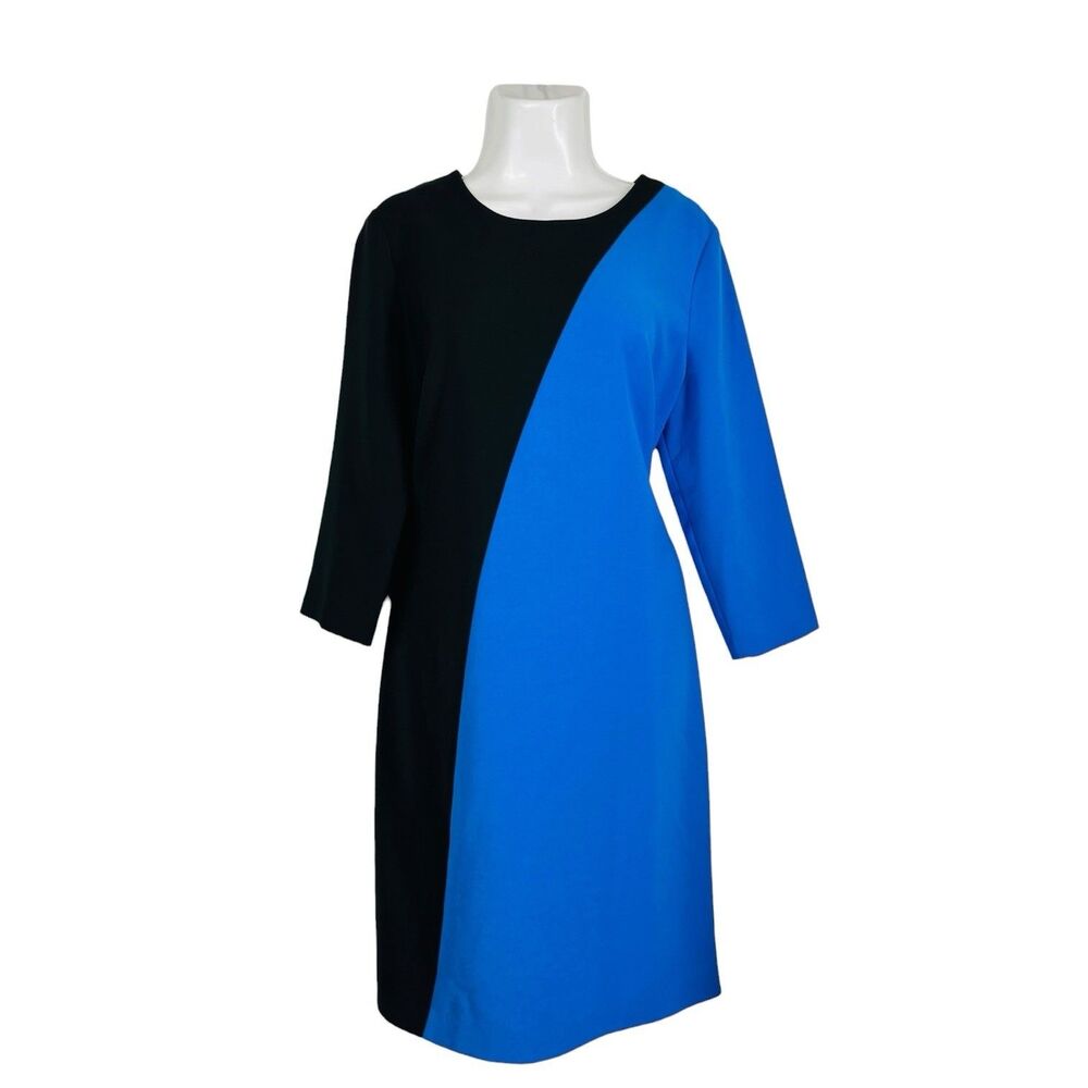 Ann Taylor Womens 12 Blue Black Colorblock Sheath Knee Dress Retro Mod Chic Work